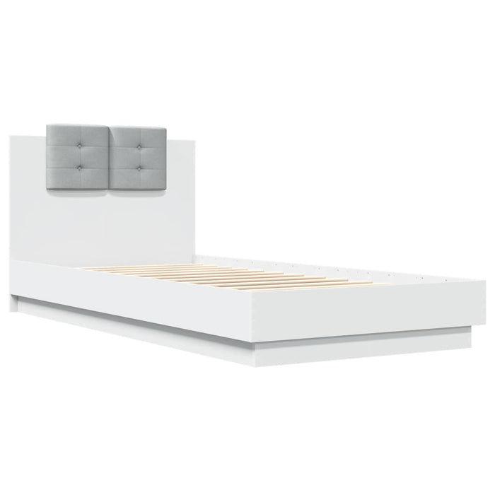 Cadru de pat cu tăblie și lumini LED, alb, 90x200 cm WALTI
