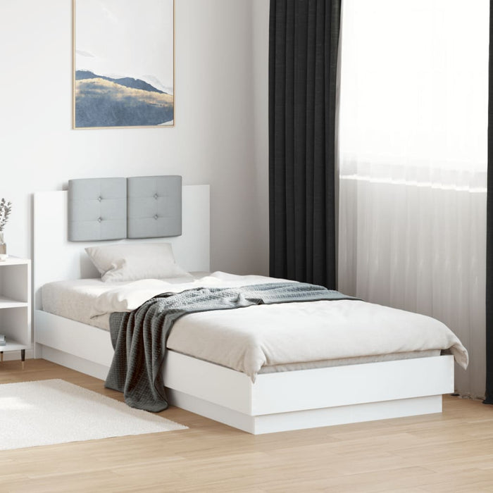 Cadru de pat cu tăblie și lumini LED, alb, 90x200 cm WALTI