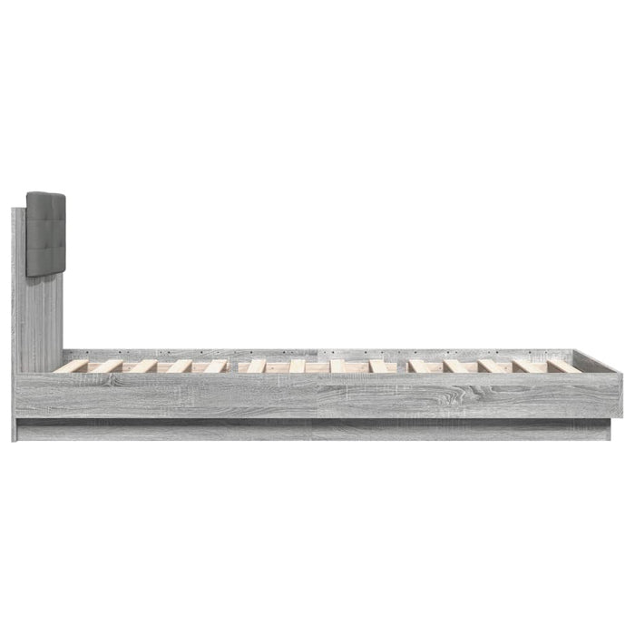 Cadru de pat cu tăblie și lumini LED, gri sonoma, 90x200 cm WALTI