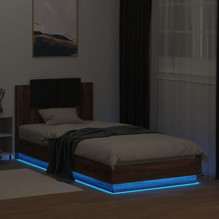 Cadru de pat cu tăblie și lumini LED, stejar maro, 90x200 cm - WALTI WALTI