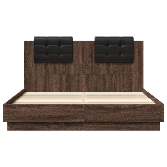 Cadru de pat cu tăblie și lumini LED, stejar maro, 135x190 cm - WALTI WALTI
