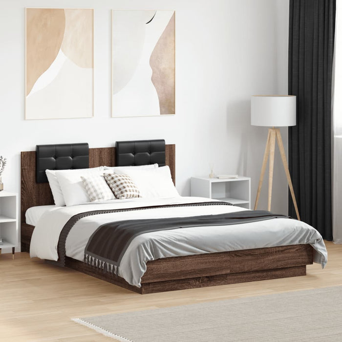 Cadru de pat cu tăblie și lumini LED, stejar maro, 135x190 cm - WALTI WALTI