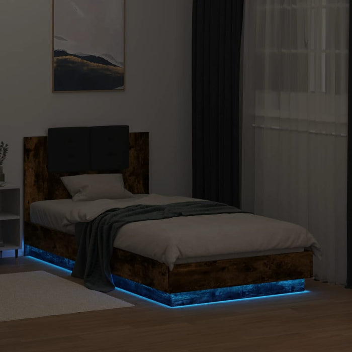 Cadru de pat cu tăblie și lumini LED, stejar fumuriu, 90x190 cm - WALTI WALTI