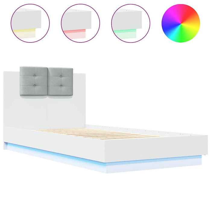 Cadru de pat cu tăblie și lumini LED, alb, 75x190 cm - WALTI WALTI