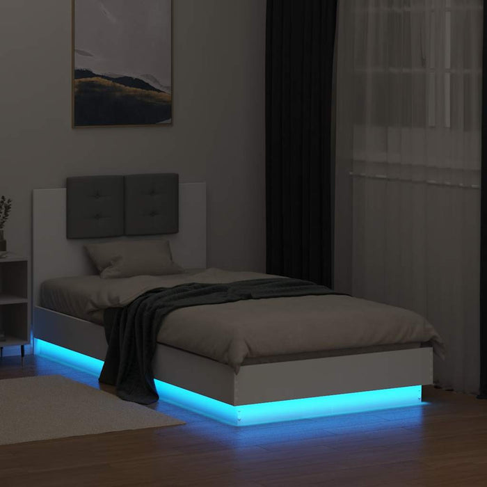 Cadru de pat cu tăblie și lumini LED, alb, 75x190 cm - WALTI WALTI