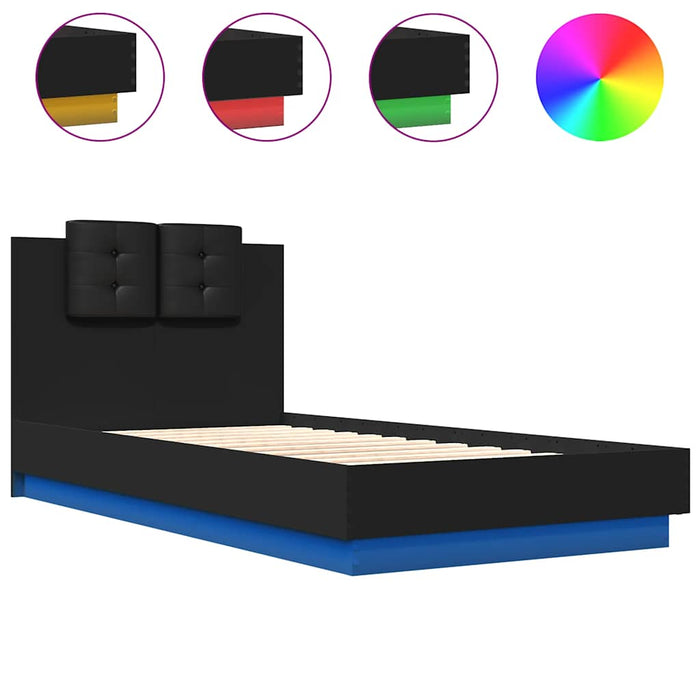 Cadru de pat cu tăblie și lumini LED, negru, 75x190 cm - WALTI WALTI