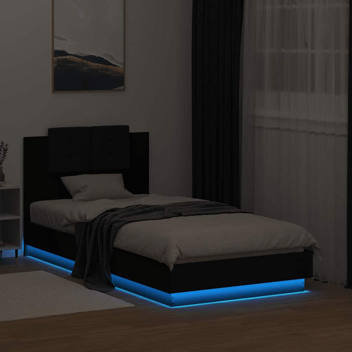 Cadru de pat cu tăblie și lumini LED, negru, 75x190 cm - WALTI WALTI