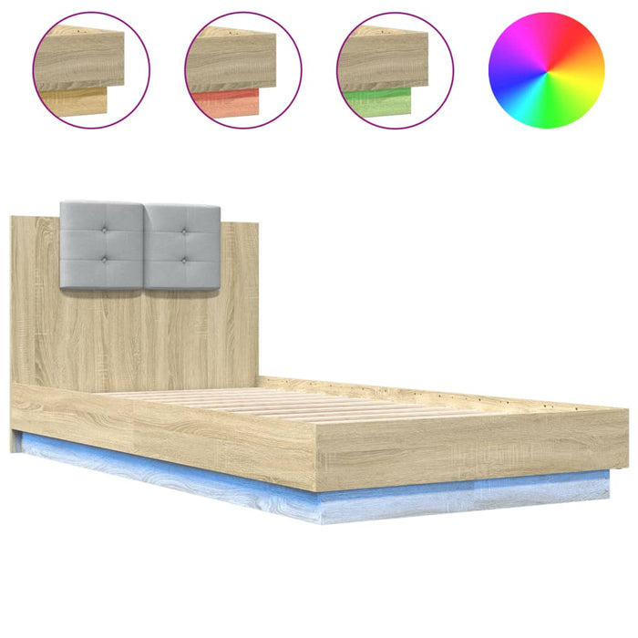 Cadru de pat cu tăblie și lumini LED, stejar sonoma, 75x190 cm WALTI