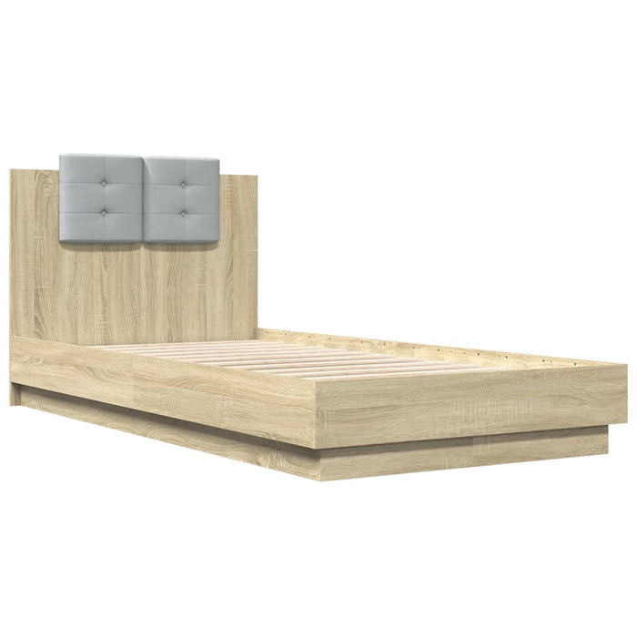Cadru de pat cu tăblie și lumini LED, stejar sonoma, 75x190 cm WALTI