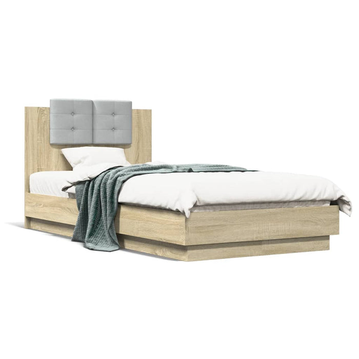 Cadru de pat cu tăblie și lumini LED, stejar sonoma, 75x190 cm WALTI