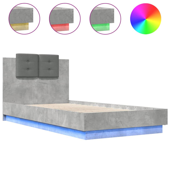 Cadru de pat cu tăblie și lumini LED, gri beton, 75x190 cm - WALTI WALTI