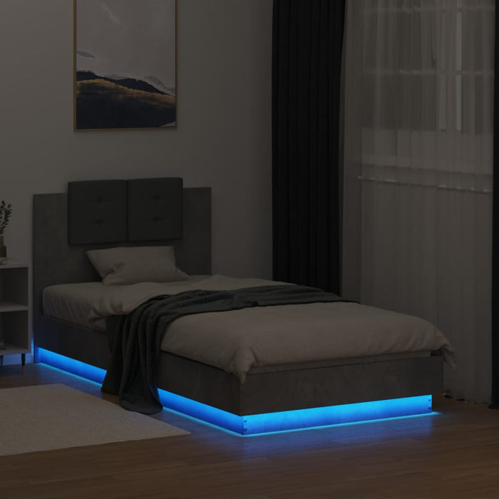Cadru de pat cu tăblie și lumini LED, gri beton, 75x190 cm - WALTI WALTI