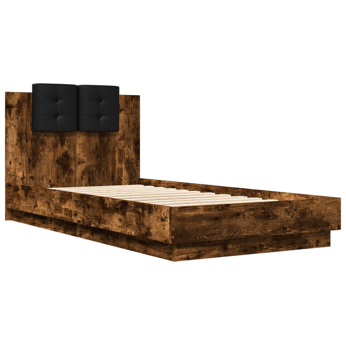 Cadru de pat cu tăblie și lumini LED, stejar fumuriu, 75x190 cm WALTI