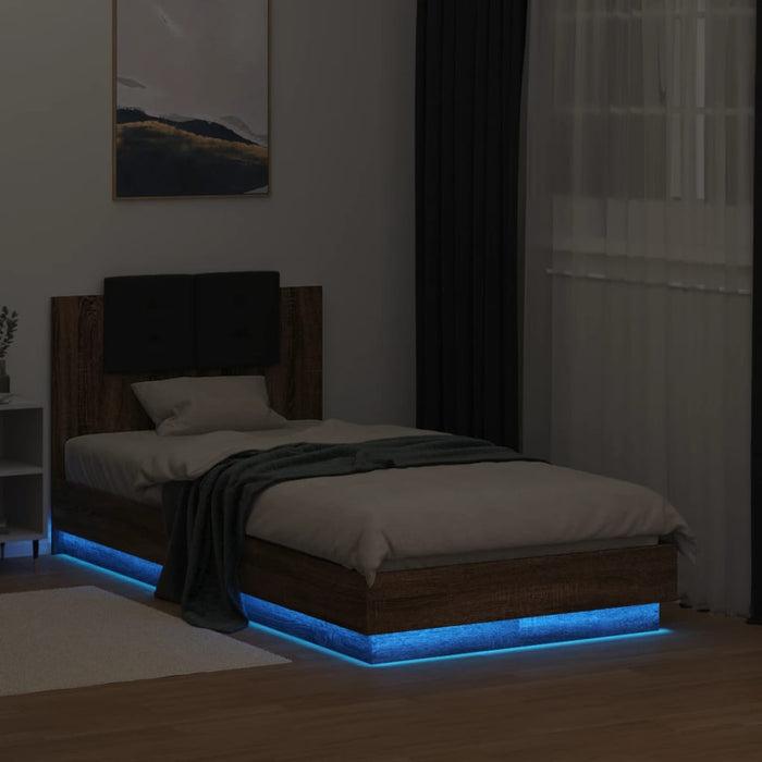 Cadru de pat cu tăblie și lumini LED, stejar maro, 75x190 cm - WALTI WALTI