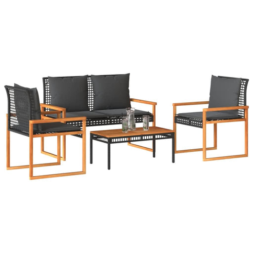 Set mobilier relaxare grădină 4 piese cu perne poliratan negru - WALTI WALTI