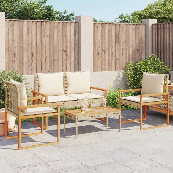 Set mobilier de grădină, 4 piese, cu perne, mix bej, poliratan - WALTI WALTI