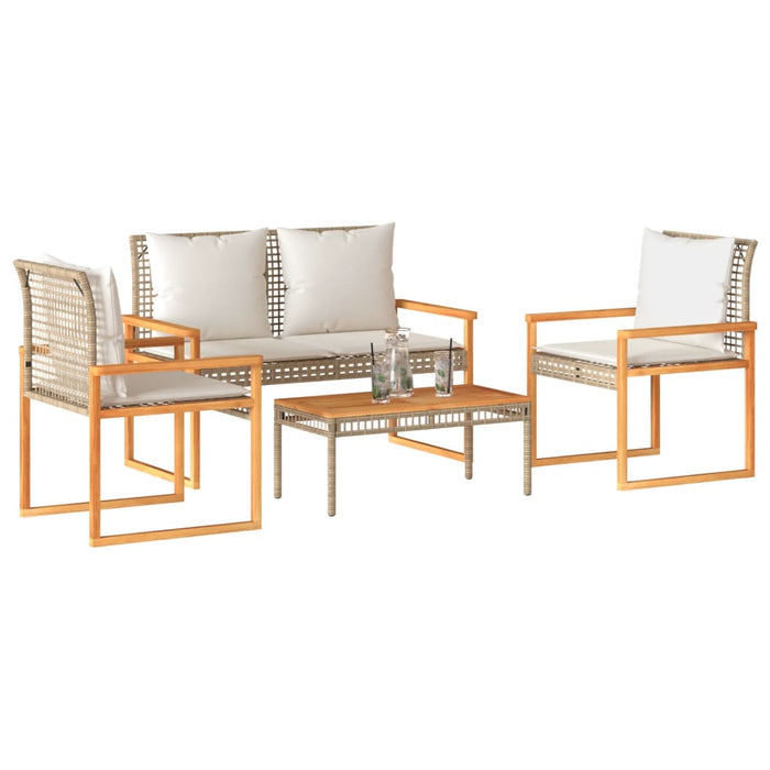 Set mobilier de grădină, 4 piese, cu perne, mix bej, poliratan - WALTI WALTI