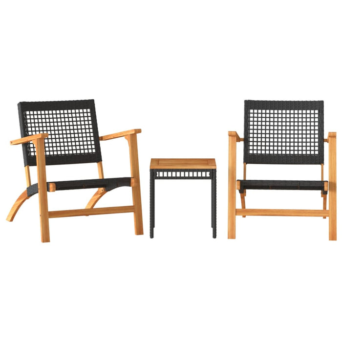 Set mobilier bistro, 3 piese, poliratan negru/lemn de acacia - WALTI WALTI
