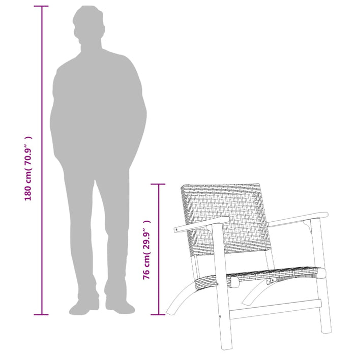 Scaune de grădină, 2 buc., negru, poliratan și lemn de acacia - WALTI WALTI