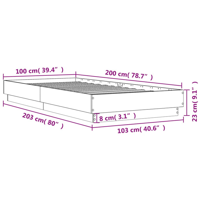 Cadru de pat, gri beton, 100x200 cm, lemn prelucrat - WALTI WALTI