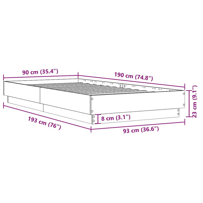 Cadru de pat, negru, 90x190 cm, lemn prelucrat WALTI