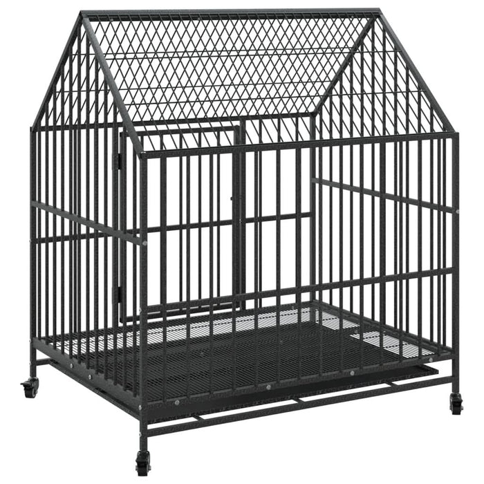 Cușcă pentru câini cu roți, negru, oțel galvanizat - WALTI WALTI