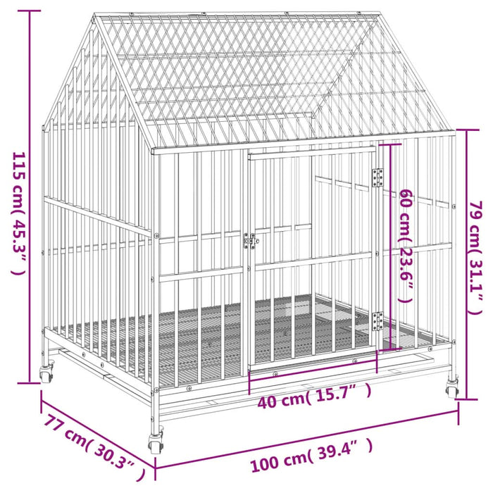 Cușcă pentru câini cu roți, negru, oțel galvanizat - WALTI WALTI