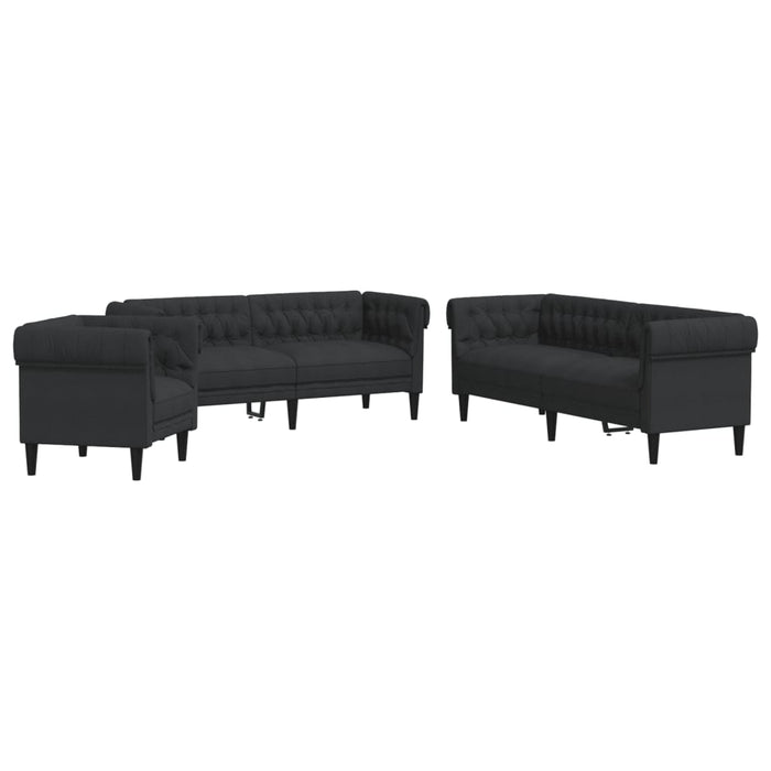 Set de canapele, 3 piese, negru, textil WALTI