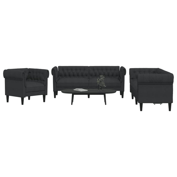 Set de canapele, 3 piese, negru, textil WALTI