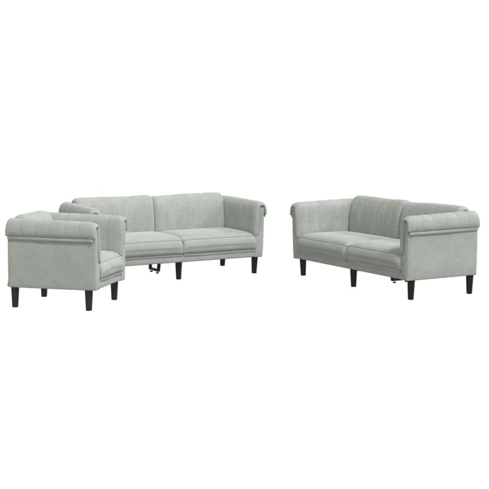 Set de canapele, 3 piese, gri deschis, catifea - WALTI WALTI