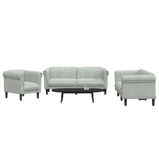 Set de canapele, 3 piese, gri deschis, catifea - WALTI WALTI