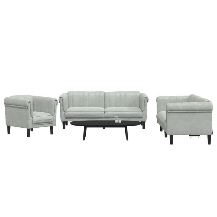 Set de canapele, 3 piese, gri deschis, catifea - WALTI WALTI