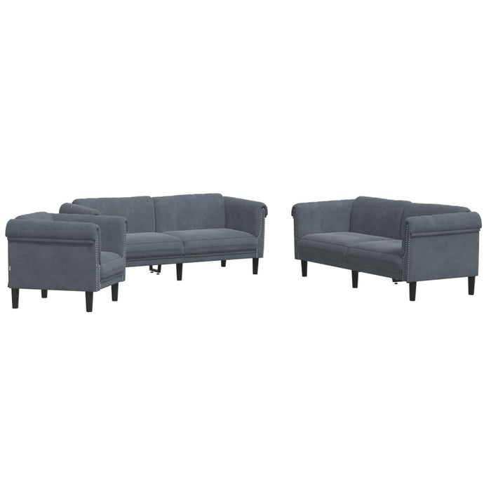 Set de canapele, 3 piese, gri închis, catifea - WALTI WALTI