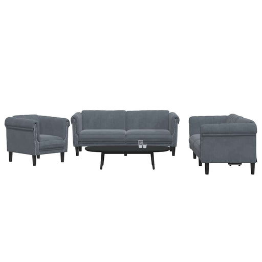 Set de canapele, 3 piese, gri închis, catifea - WALTI WALTI