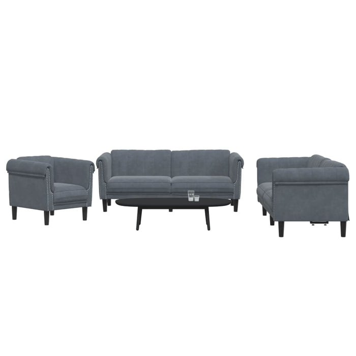 Set de canapele, 3 piese, gri închis, catifea - WALTI WALTI