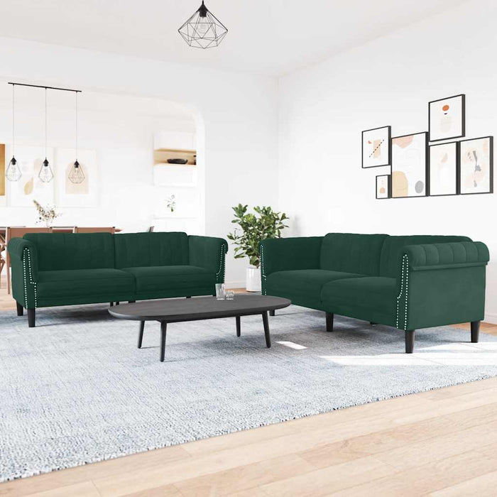 Set de canapele, 3 piese, verde închis, catifea - WALTI WALTI