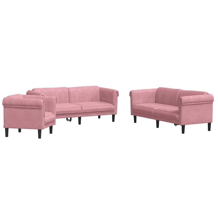 Set de canapele, 3 piese, roz, catifea WALTI