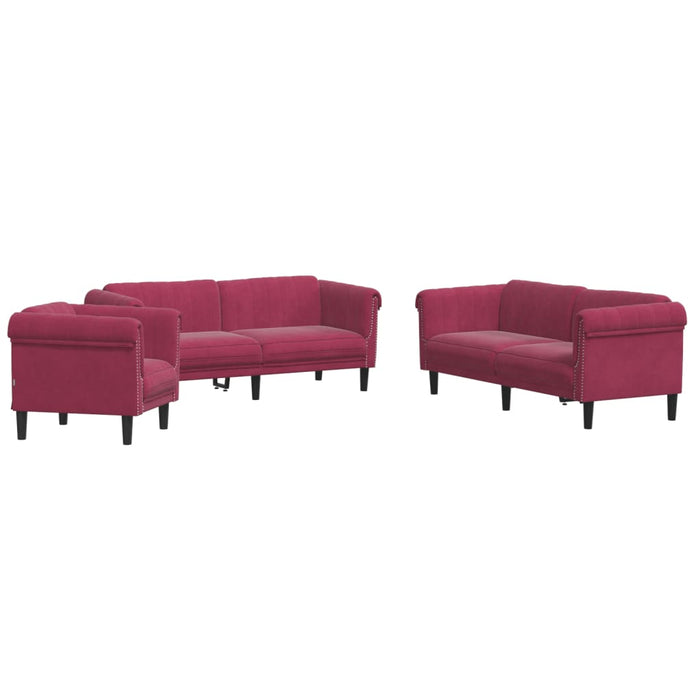 Set de canapea, 3 piese, roșu vin, catifea WALTI