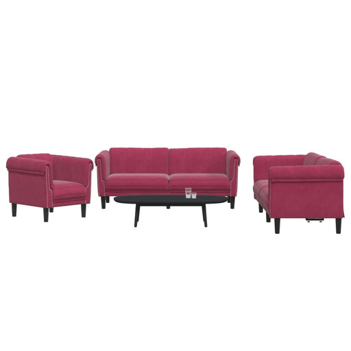 Set de canapea, 3 piese, roșu vin, catifea - WALTI WALTI