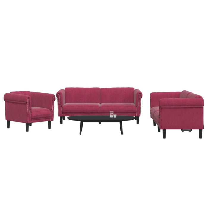 Set de canapea, 3 piese, roșu vin, catifea WALTI