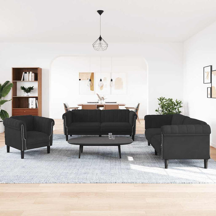 Set de canapele, 3 piese, negru, catifea - WALTI WALTI