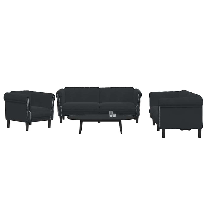 Set de canapele, 3 piese, negru, catifea - WALTI WALTI