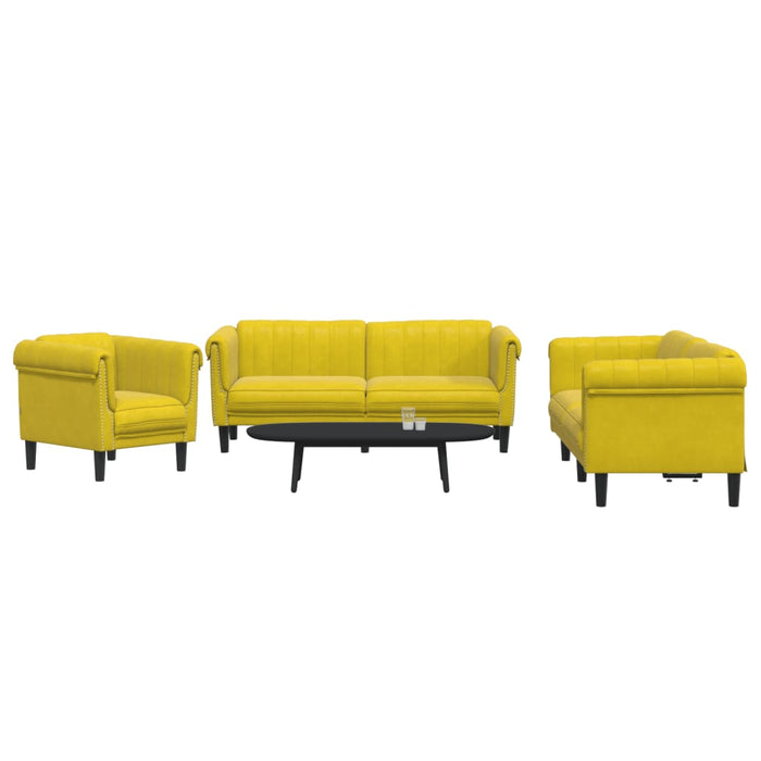 Set de canapele, 3 piese, galben, catifea - WALTI WALTI