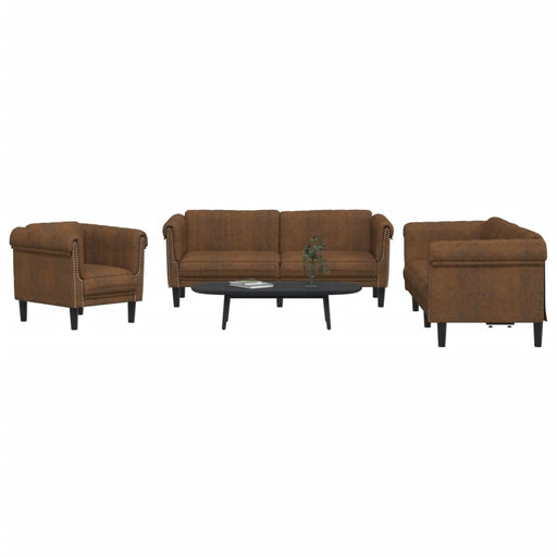 Set de canapele, 3 piese, maro, catifea - WALTI WALTI
