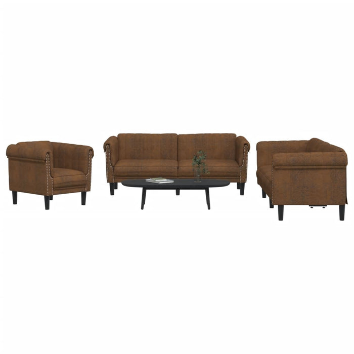 Set de canapele, 3 piese, maro, catifea - WALTI WALTI