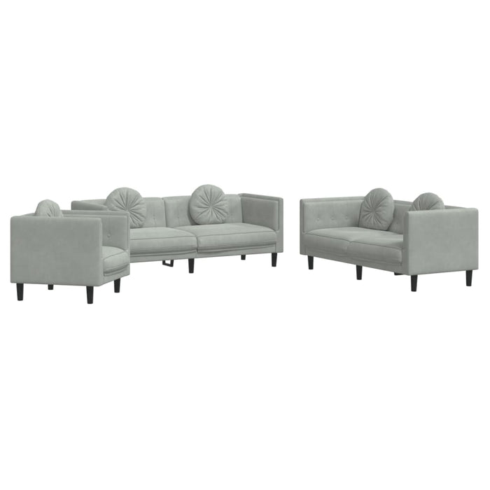 Set de canapele, 3 piese, cu perne, gri deschis, catifea - WALTI WALTI