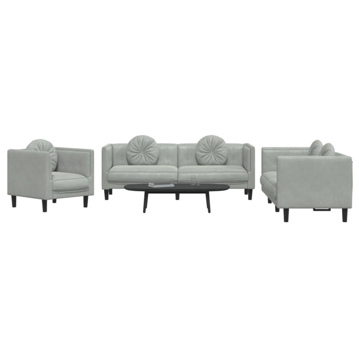 Set de canapele, 3 piese, cu perne, gri deschis, catifea - WALTI WALTI