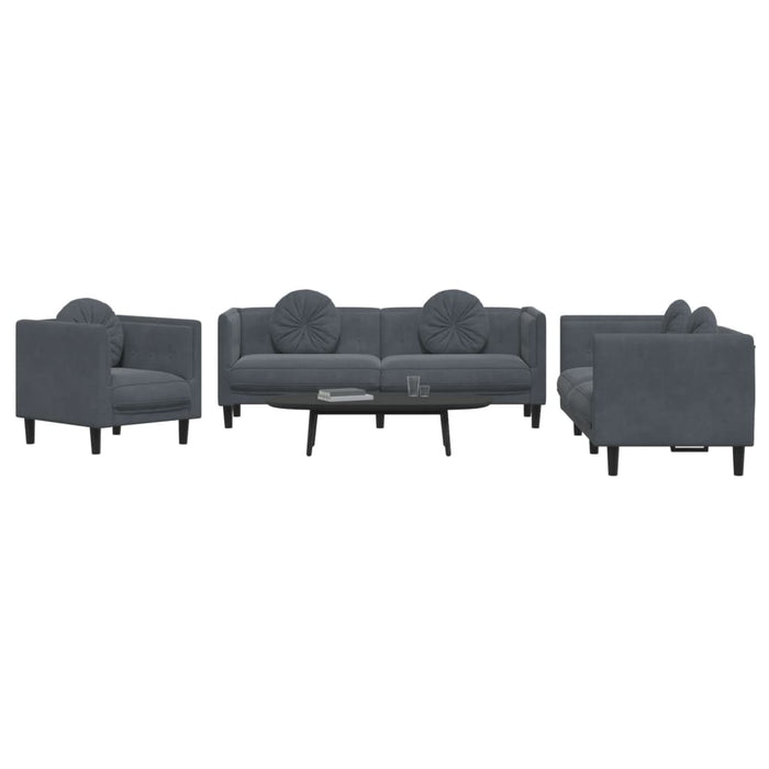Set canapea cu perne, 3 piese, gri închis, catifea - WALTI WALTI
