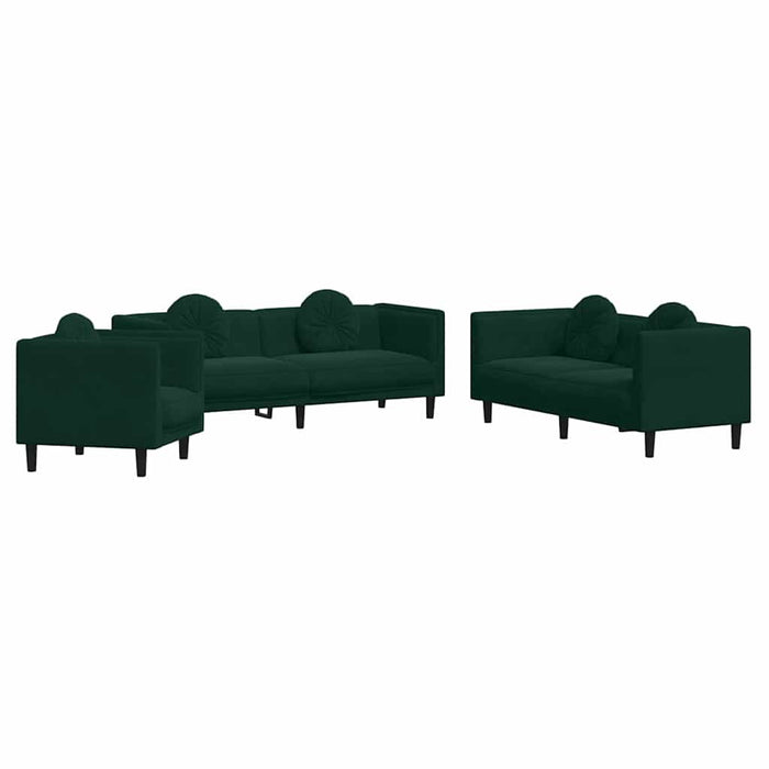 Set canapea cu perne, 3 piese, verde închis, catifea WALTI