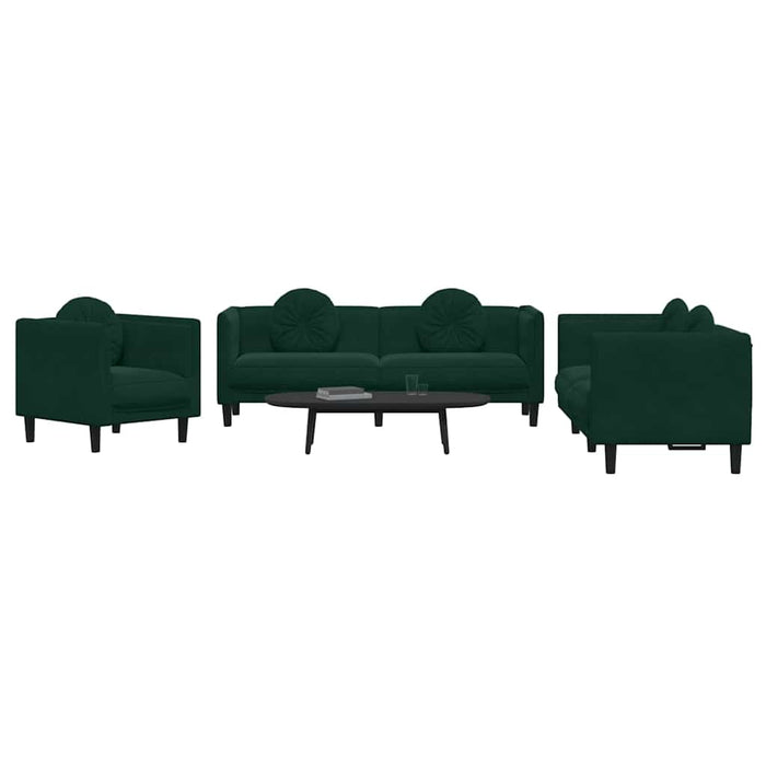 Set canapea cu perne, 3 piese, verde închis, catifea WALTI